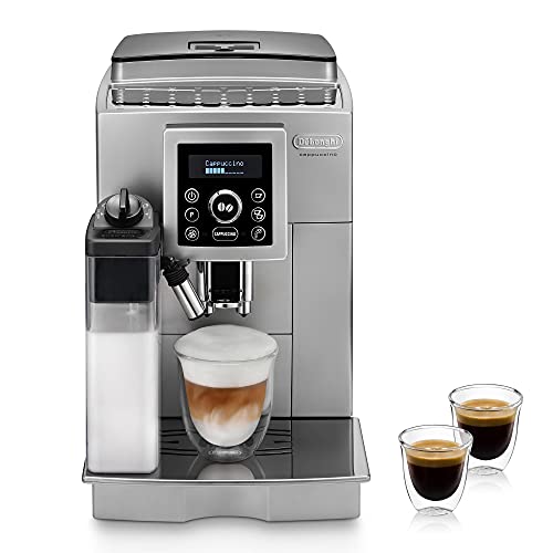De'Longhi Kaffeevollautomat ECAM 23.466.S mit LatteCrema Milchsystem, Cappuccino und Espresso auf Knopfdruck, Digitaldisplay mit Klartext, 2-Tassen-Funktion, Großer 1,8 Liter Wassertank, Silber