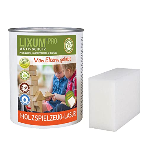 LIXUM PRO 100% biologische & natürliche Holzspielzeug Lasur, Farbe:farblos 0.00, Inhalt:100 ml (ca. 3m²), inkl. Zubehör:Schwamm