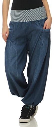 Malito Damen Pumphose im Denim Style | perfekte Jeans zum Tanzen | Aladinhose zum Chillen | Haremshose - Goa 6258 (blau)