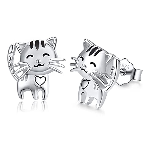 Katze Ohrringe 925 Sterling Silber Tier Ohrstecker Katze Schmuck Geburtstag Geschenk für Frauen Mädchen Kinder