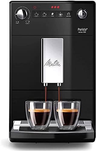 Melitta Purista F 230-102 Kaffeevollautomat mit flüsterleisem Kegelmahlwerk (Direktwahltaste, 2-Tassen Funktion, 20 cm Breite, entnehmbare Brühgruppe) schwarz