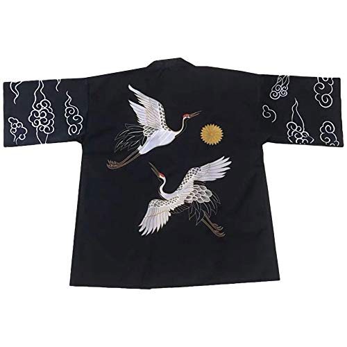 G-LIKE Japanischer Kimono Sommer Kleidung - Traditionelles Haori Federgewebe Kostüm Robe Überjacke Sonnenschutz Jacke Antiker Stil Nachthemd Bademantel Nachtwäsche für Damen Herren (Schwarz)