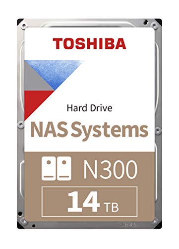 Toshiba N300 NAS-Festplatte, 14 TB Interne 3,5-Zoll-SATA-Festplatte, 24/7-Betrieb, optimal für NAS mit 1 - 8 Einschüben, 256 MB Puffer, 180 TB/Jahr Workload, 3 Jahre Garantie (HDWG21EUZSV).