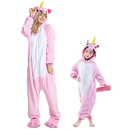 Regenboghorn Einhorn Kostüm Pyjama Pegasus Onesie Overall für Männer, Frauen, Kinder Halloween Party Onsie Overall Nachthemd Nachtwäsche Pink Pegasus M