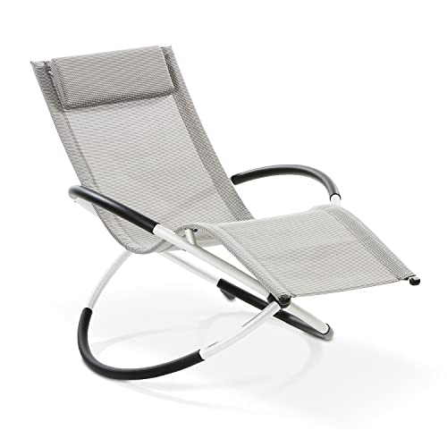 maxVitalis Relax-Schaukelliege klappbar: 2in1 Sitz- und Liegestuhl für Garten und Balkon, leichte Gartenliege, grau-kariert