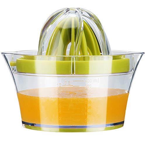 Zitruspresse Zitronenpresse Orangen Entsafter Multifunktionale Manuelle Zitrusfrucht Saftpresse Handpresse mit 400ml Saftbehälter und 2 Presskegel