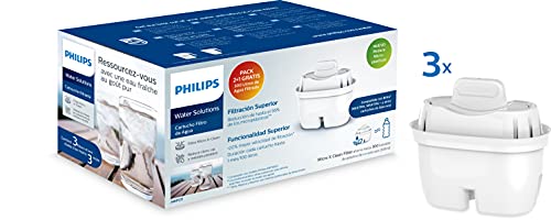 Phillips AWP211 Wasserfilter, Micro X Clean, Wasserfilterpatronen, kompatibel mit Philips-Karaffe und der wichtigsten Marken, Oval-Kartusche, Pack 2 + 1