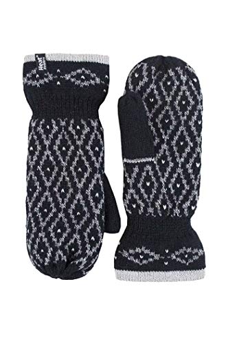 HEAT HOLDERS - Damen winter bunt fleece gestrickt strick fäustlinge handschuhe mit innenfutter (One size, Black)