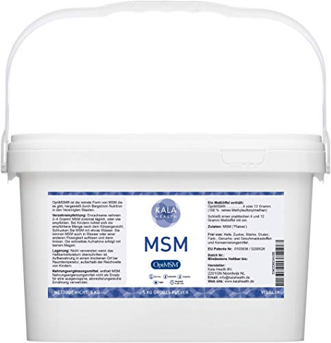 Kala Health OptiMSM MSM Pulver ohne Zusatzstoffe 5kg - Methylsulfonylmethan Schwefelpulver Nahrungsergänzungsmittel - Organischer Schwefel für Gelenke, Haut, Haare & Nägel - Laborgeprüft
