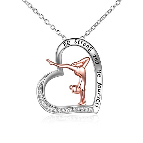 YFN Gymnastik Halskette Geschenke für Mädchen Sterling Silber Gymnastik Herz Form Anhänger Halskette Schmuck für Frauen Tochter