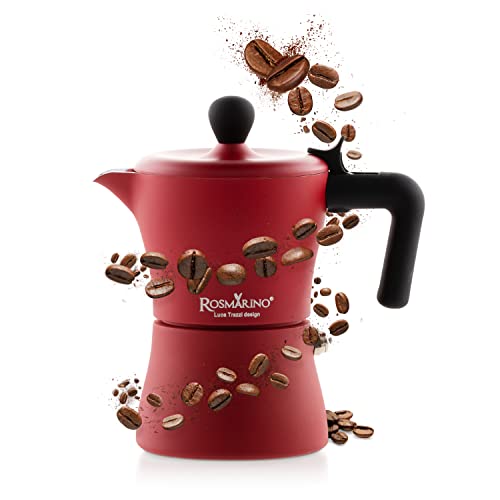 ROSMARINO Espressokocher für Induktion und alle Herdarten - Espresso Maker für authentischen italienischen Kaffee - 3 Tassen Espressokanne I Rot