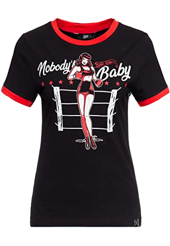 Queen Kerosin Damen Vintage Shirt | T-Shirt | Slim Fit | Frontprint | Kurzarm | Retro | Vintage | Pin Up | Baby | Boxing Nobody`s Baby