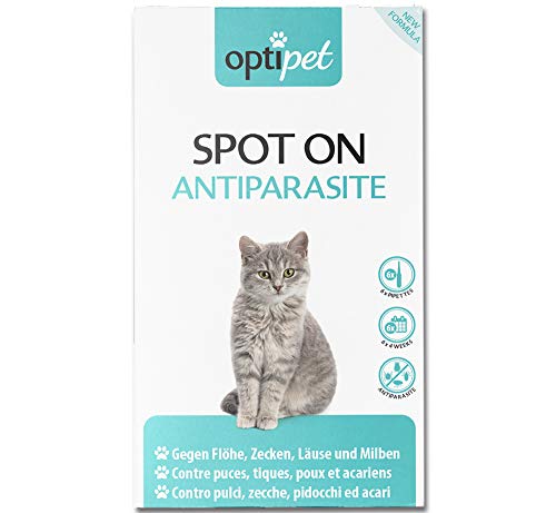 OptiPet Spot On 6x1ml Pipetten für Katzen, Hochwirksam bis zu 24 Wochen gegen Milben, Flöhen, Zecken, Läusen