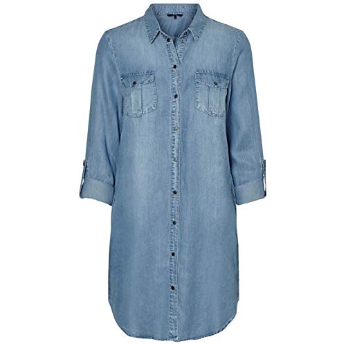 VERO MODA Damen Jeans Blusen-Kleid Silla 10184172 Light Blue Denim L