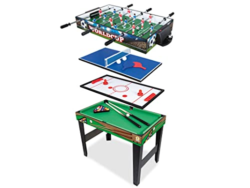 Teorema Giocattoli - 4 in 1 Spieltisch aus Holz, Tischfußball, Tischtennis, Air Hockey, Billard, Maße 96 x 86 x 68, 67359