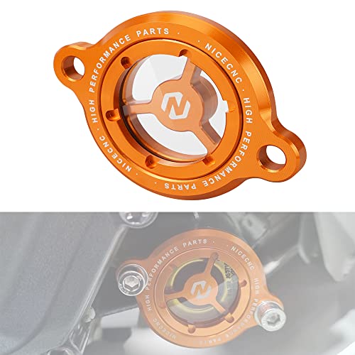 NICECNC Orange transparent Oil Filter Cover Cap Compatible with KTM Duke 125/200/250/390 2016-2023,250 Adventure 2021-2023,390 Adventure 2020-2023,RC 125/200/390 2017-2023