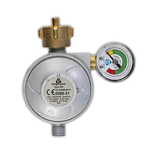 Landmann Gasdruckregler | Mit Manometer & Schlauchbruchsicherung für sicheres Grillen | Gasdruckminderer/Gasregler mit Gas-Notfallabschaltung [50 mbar]