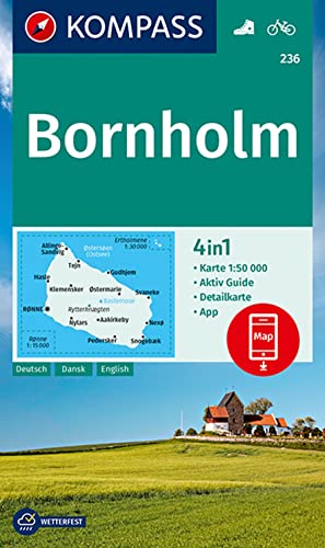 KOMPASS Wanderkarte 236 Bornholm: 4in1 Wanderkarte 1:50000 mit Aktiv Guide und Stadtplan inklusive Karte zur offline Verwendung in der KOMPASS-App. Fahrradfahren. (KOMPASS-Wanderkarten, Band 236)