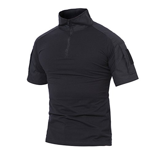 MAGCOMSEN Herren Militär Shirt Taktisch Combat Hemd für Männer US Army T-Shirt Quick Dry Shirt Outdoor Funktionsshirt mit Taschen Schwarz L