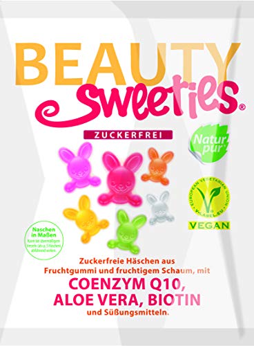 BeautySweeties Zuckerfreie Häschen – Fruchtig-süße, zuckerfreie & vegane Fruchtgummi-Häschen mit leckerem Fruchtschaum – Praktisch im 125 g Beutel