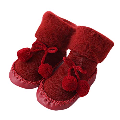 Sunday_Babykleidung Baby Socken Weihnachten Winter Baumwolle Söckchen,Sunday Neugeborene Kleinkind Jungen Mädchen Krippeschuhe Unisex Dicke Sock Krabbelschuhe (Rot, 6-12 Monate)