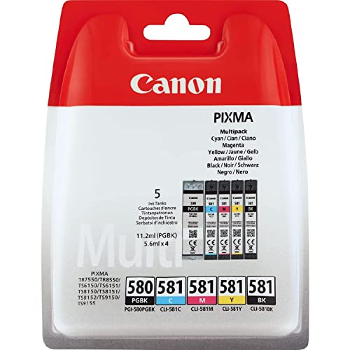Canon Druckertinte - Pigment- und Farbstofftinte Multipack Druckertinte für PIXMA Tintenstrahldrucker ORIGINAL 2078C005 PBK/BK/C/M/Y