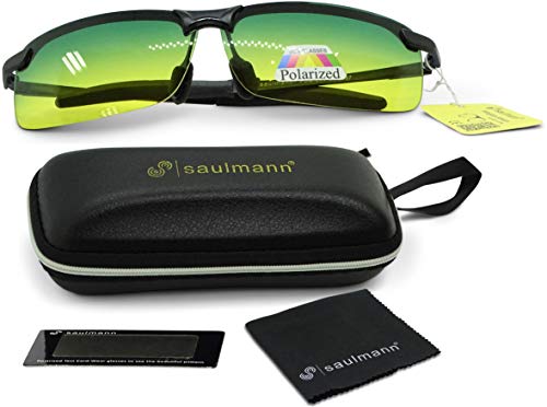 Saulmann® Polarisierte Tag- / Nachtsichtbrille, UV-Schutz Kontrastbrille, Blendschutz Sonnenbrille für Auto Fahren, Sport und andere Outdoor Aktivitäten, Ultraleichtes Metal-Gestell – SM6787