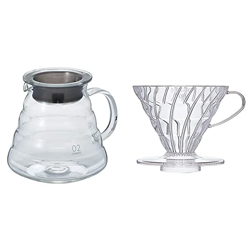HARIO Kaffeekanne, Glas, transparent & VD-02T,Kaffeefilter AA8Kunststoff, farblos,Size 2