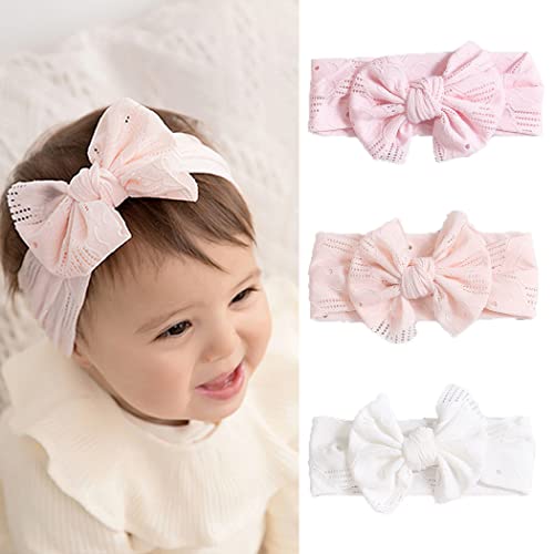Fashband Baby Mädchen Nylon Stirnbänder Bowknot Elastische Haarbänder Weiche süße Kopfbedeckung für Kinder Kleinkinder (3er Pack)(Rosa)