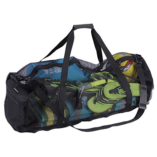 Leberna Extra große Netztasche für Tauchen, Schnorcheln, Schwimmen und Camping, faltbare übergroße Strand-Duffle Bag mit verstellbarem Schultergurt
