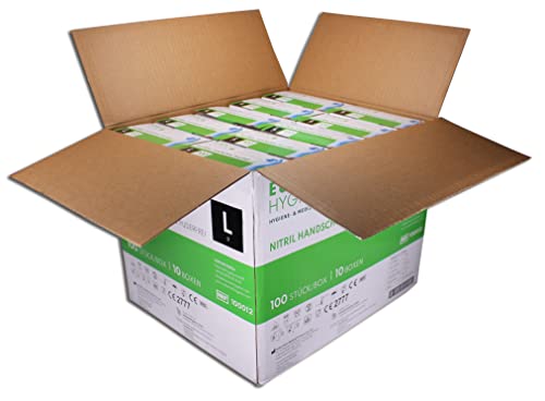 Eukamed Hygiene GmbH Nitril-Handschuhe M, 1000 Stück, puderfrei, latexfrei, hypoallergen, Lebensmittelhandschuhe, medizinische Einweghandschuhe (Karton mit 10 Pack á 100 Stück)(Größe M)