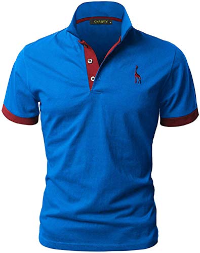 GNRSPTY Poloshirt Herren Kurzarm Polohemd Giraffe Stickerei Einfarbig T-Shirt S-XXL,Blau 2,L
