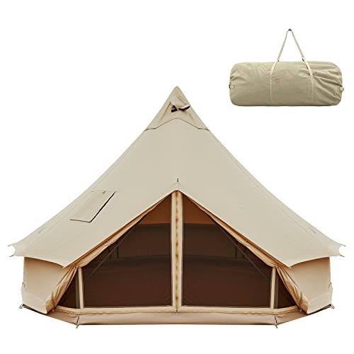 KingCamp Khan Camping Glockenzelt 4m/5m Oversize Raum alle Baumwolle Heavy Duty wasserdicht Luxus Outdoor Pyramidenzelt/für 4/8 Person Familie Outdoor in Allen Jahreszeiten Baumwolle Campingzelt