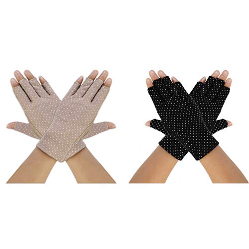 MaoXinTek Fahren Handschuhe für Damen UV-Schutz Dünne Fingerlose Sonnenschutzhandschuhe Kurz und rutschfest, speziell für Mädchen Dame Sommer Outdoor Radfahren Angeln Golf (2 Paar)