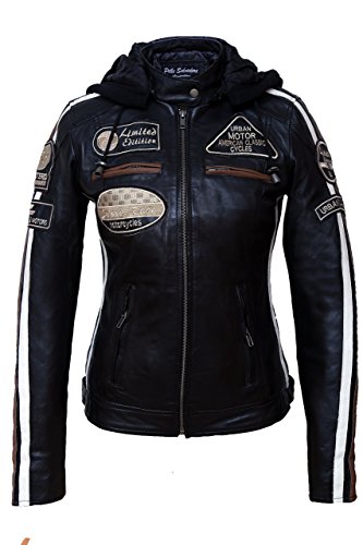 Urban Leather Damen Ur-157 damen motorradjacke mit protektoren, Schwarz, 3XL EU