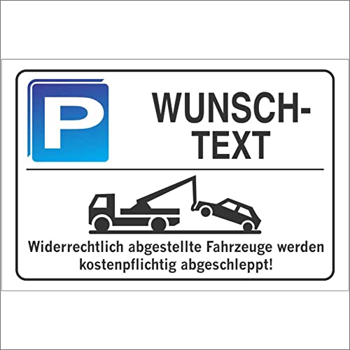 Parkplatzschild - WUNSCHTEXT - Alu-Dibond ab 300x200 mm - für Garage, Hotel, Parkplatz, Schule, Carport, Firma - personalisiert