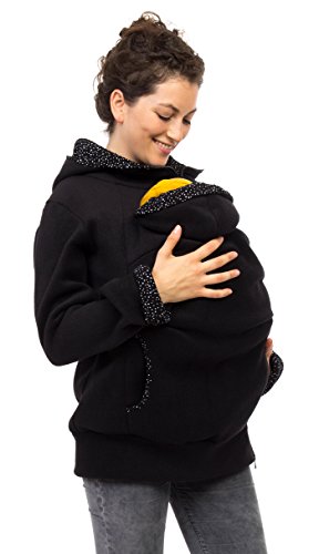 Viva la Mama Schwangerschaftsmode Umstandsjacke Tragepullover warm Jacke für Tragetuch Tragepulli - AHOI schwarz, kleine Punkte - M