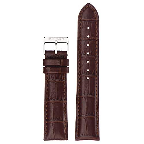 STAILER Uhrenarmband 20mm braun, aus echtem Leder mit Alligatorprägung, Ersatzarmband in 20 mm dunkelbraun, Lederarmband mit Edelstahl Metall Schließe für Herren und Damen