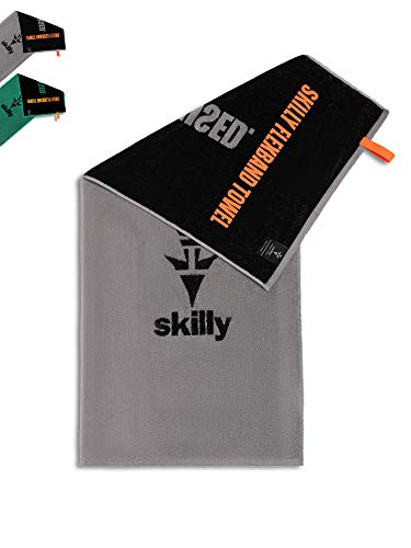 skilly FBT120 Fitnesshandtuch I Sporthandtuch mit Antirutschfunktion I Fitness Handtuch 120x50cm I Handtuch aus 100% Baumwolle I grau und schwarz XL (G/B, 120x50cm)