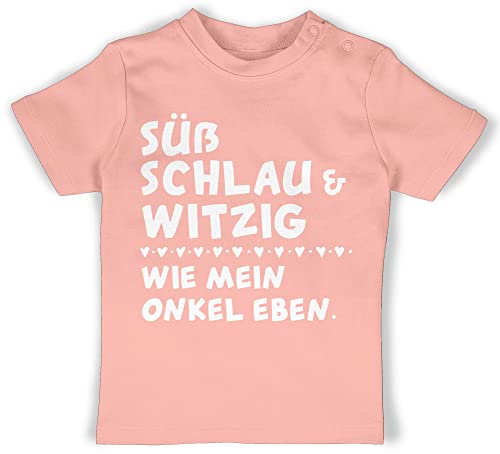 Statement Sprüche Baby - Süß schlau und witzig - wie Mein Onkel eben - Weiß - 3/6 Monate - Babyrosa - süß schlau witzig Shirt - BZ02 - Baby Shirt für Mädchen und Jungen