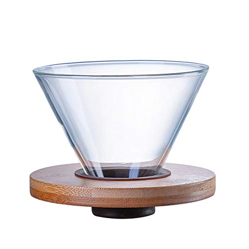 Hosoncovy Transparent Glass Coffee Dripper Kaffeefilterhalter Kaffeefilterkegel mit Holzkissen Kaffeetrichter