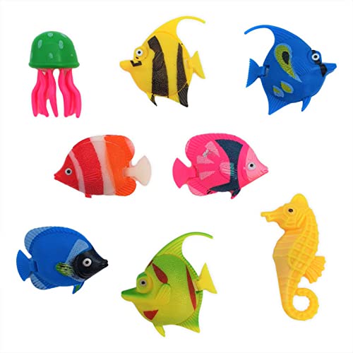 Künstliche Fische aus Kunststoff - tropische Fische, Qualle & Seepferdchen für Wassersäulen - bunt - Premium-Set mit 8 Stück