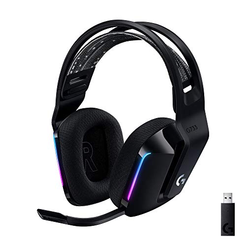 Logitech G733 LIGHTSPEED kabelloses Gaming-Headset mit Kopfbügel, LIGHTSYNC RGB, Blue VO!CE Mikrofontechnologie, PRO G Lautsprechern, Ultraleicht, 29-Stunden Akkulaufzeit, 20m Reichweite - Schwarz