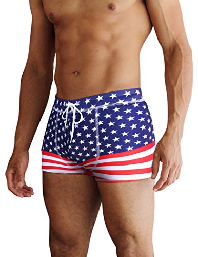 COOFANDY Herren Badehose mit quadratischem Bein, Bedruckt, Sport-Bademode, Badeanzug, Badebekleidung, Pattern 4 - Amerikanische Flagge, Medium