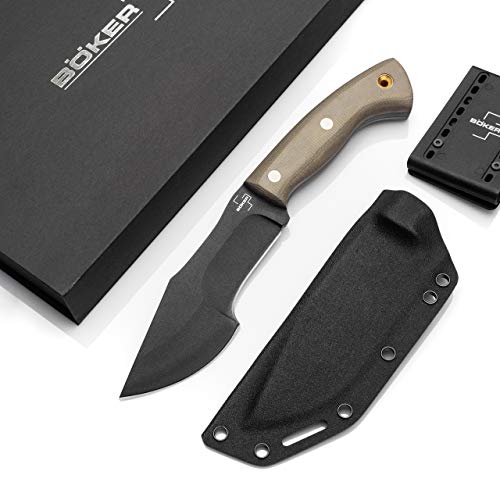 BÖKER PLUS® Mini Tracker - feststehendes Outdoormesser - kleines Bushcraft-Messer mit Kydexscheide - schwarze Klinge aus Carbonstahl in Geschenk-Box