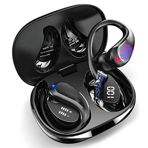 Bluetooth Headphones Wireless Sports Headphones Bluetooth 5.3 with Dual HD Microphone, In-Ear Headphones 40H Playtime with USB-C LED Charging Box, Comfortable Fit, IP7 Waterproof Earphones for Jogging