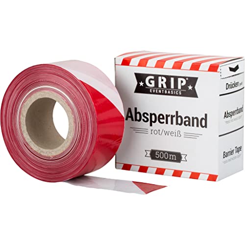 Absperrband rot-weiß, 500 m x 70 mm, GRIP Eventbasics LDPE, Absperrband im Abrollkarton, Flatterband Nicht klebend