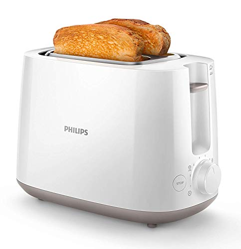 Philips HD2581/00 Toaster, integrierter Brötchenaufsatz, 8 Bräunungsstufen, weiß