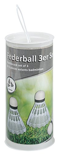 Idena 7418409 - Federball in weiß, 3er Set, aus Kunststoff, mit Schaumstoffspitze, in runder Transportdose, Ersatzzubehör für jedes Badmintonspiel