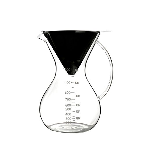 Sheny pour over Kaffeebereiter Hand Kaffee Edelstahl Handfilter +Glaskörper (1000ml)